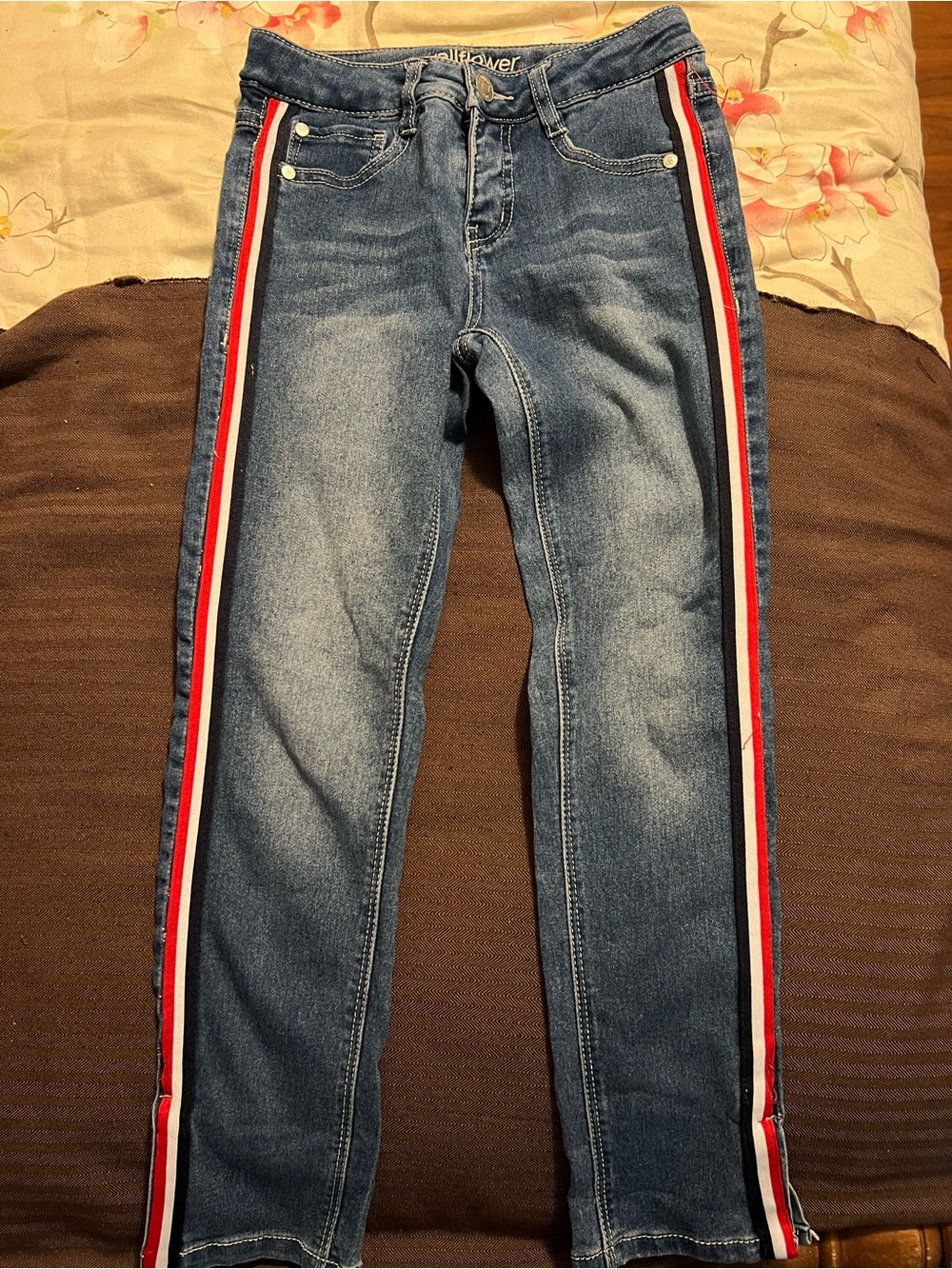 Girls Wallflower Jeans Red White Blue Side Stripe Denim Size 10